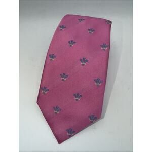 CHARLES TYRWHITT PINK Blue Plume Print Feather SILK MEN'S Neck Tie W:3 1/2 60”